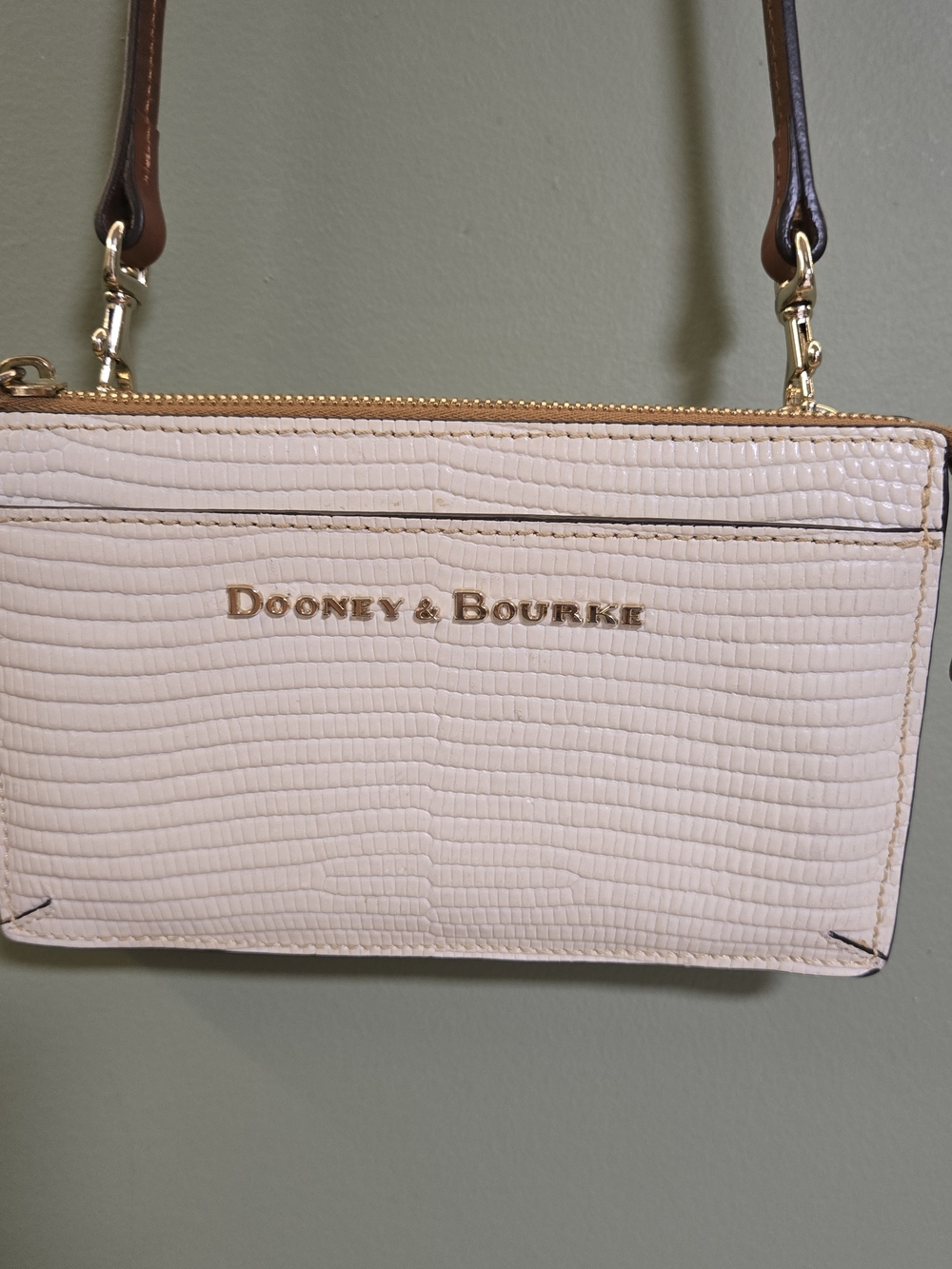 Dooney & Bourke Cream Lizard Embossed Leather Gingy Crossbody
